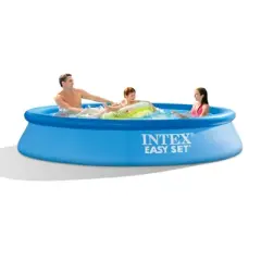 Intex Easy Set Inflatable Puncture Resistant Circular Above Ground Portable Outdoor Family Swimming Pool with Filter