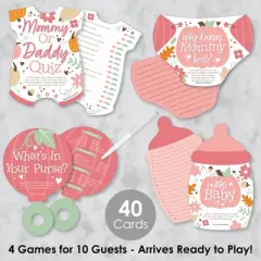 Big Dot of Happiness Girl Little Pumpkin - 4 Fall Baby Shower Games - 10 Cards Each - Gamerific Bundle