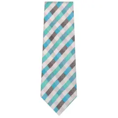 TheDapperTie Men's Blue, Green And Gray Checks Necktie with Hanky