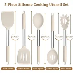 Itopfox 5-Piece Silicone Kitchen Utensil Set with Stainless Steel Handles for Nonstick Cookware, Heat-Resistant & Easy to Clean, Khaki