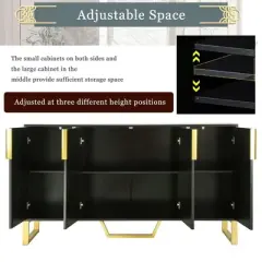 60 Inch Sideboard Buffet Cabinet With 4 Doors Modern Kitchen Storage Cabinet Metal Legs For Dining Room Living Room Entryway