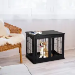 Gulches Dog Crate Furniture, Small Dog Cage End Table with Two Opening Sides, Lockable Door, Puppy Kennel Indoor, Cute and Decorative, Black