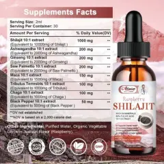 Alliwise Pure Himalayan Shilajit Resin Liquid Drops for Energy & Immune Support - 2 Fl.oz (Raspberry Flavor)