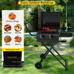 Topteng BBQ Gas Grill - 16,000 BTU Propane, Foldable Design, Hood & Shelf