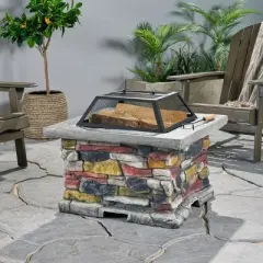 KWPZQEB 28" Outdoor Propane Fire Pit Table, Square Magnesium Fire Pit Table with Lid, 50,000 BTU Stainless Steel Burner for Garden, Patio, Backyard