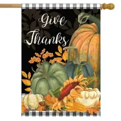 Briarwood Lane Fall Thanksgiving House Flag 40x28 For Outdoor Checkered Give Thanks Primitive For Thanksgiving House Flag