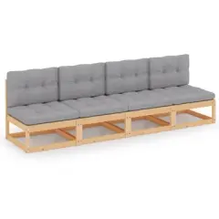 vidaXL 4-Seater Outdoor Patio Sofa with Cushions - Solid Wood Pine, Rustic Design, Gray Seat and Back Cushions, Perfect for Garden, Balcony, and Patio