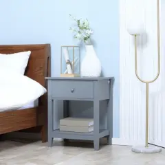 HOMCOM Modern Style Nightstand, Side Table with Drawer and Storage Shelf for Bedroom, or Living Room, Gray