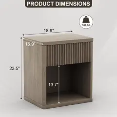 Dyonery Fluted Nightstand,Large Bedside Table for Bedroom,Modern Night Stand with Drawer Storage,Mid Century Wood End Table for Sofa