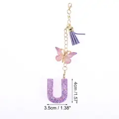 Unique Bargains Star Sequin Letter U Butterfly Tassel Water Cup Pendant Purple 1 Pc