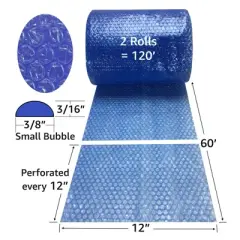 UBMOVE Small Bubble Blue Wrap - 120' Long x 12" Wide, Perforated Eery 12"