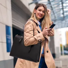 Laptop Tote Bag Waterproof Leather Work Laptop Briefcase with Built-in USB Charging Port