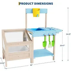 Wooden Mud Kitchen & Potting Bench w/ Garden Bed, See-Thru Planter - Removable Sink/Faucet, Gardening Play,Toddler Playset Ages 3+