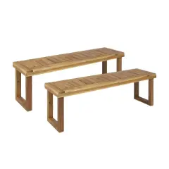 GDFStudio Josette Outdoor 60" Acacia Wood Dining Bench (Set of 2)
