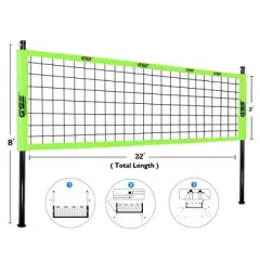 GSE Outdoor Professional Volleyball Net Set with Volleyball, Aluminum Poles, Winch System, Pump, and Carrying Bag (2 Styles Available）