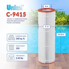 Unicel C-9415 150 Square Foot Media Replacement Pool Filter Cartridge with 175 Pleats, Compatible with Pentair, American, Pac Fab, and Sta-Rite