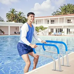 VEVOR Pool Handrail, 32 x 23 inch Pool Railing, Stainless Steel with Base Plate for Indoor/Outdoor Pools,Swimming Pool Safety Railing, Silver