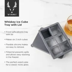 Viski Ice Cube Tray with No Spill Lid - Liquor Cocktail and Whisky Square Ice Cubes Tray - Silicone Ice Block Mold, Grey