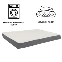 Orthopedic Dog Bed - 2-Layer 36x27-Inch Memory Foam Pet Mattress with Machine-Washable Cover for Large Dogs up to 65lbs by PETMAKER (Gray)