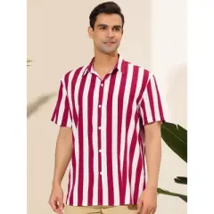 Lars Amadeus Men's Stripe Shirt Short Sleeved Color Block Button Down Beach Shirt