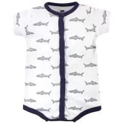 Hudson Baby Infant Boy Cotton Rompers 3pk, Gray Shark