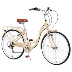 Women's Beach Cruiser Bike, 26 Inch Wheels, 7-Speed Commuter Bicycle For Men Women, Steel Frame