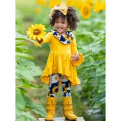 Girls My Lucky Flower Hi-Lo Tunic, Legging & Scarf Set - Mia Belle Girls