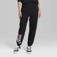Women's Ascot + Hart Fleece Heart Graphic Joggers - Black