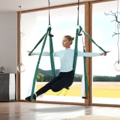 VEVOR Aerial Yoga Swing Set, 2.7 Yards Yoga Hammock Hanging Swing Aerial Sling Inversion Fly Kit Trapeze Inversion Equipment, Green/White