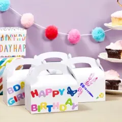 24 Pack Paper Gable Treat Boxes, Neon Party Favor Gift Box for Birthday, Wedding & Baby Shower, 6.2 x 3.5 in