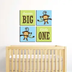 Big Dot of Happiness Blue Monkey Boy - Kids Room, Nursery Decor and Decor - 11 x 11 inches Nursery Wall Art - Set of 4 Prints for baby's room