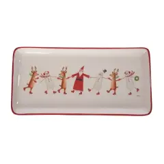 Transpac Dolomite Jolly Skaters Multicolor Ceramic Serving Platter for Christmas Tabletop Decor and Gift Giving
