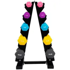 BalanceFrom Fitness 5 Pair Neoprene Coated 2, 3, 5, 8, and 10 Pound Dumbbell Weight Set for Various Strength Training Workouts with Storage Rack Stand