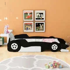 Twin/Full Size Race Car-Shaped Platform Bed with Wheels, Wood Bed Frame - ModernLuxe