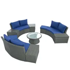 YOOCOZZ Patio Rattan 10-Piece Half Round Sectional Sectional Sofa Set