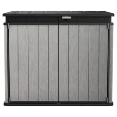 Keter KET-237831 Elite Store Outdoor Storage Shed For Tools Garbage Cans Patio Furniture Bicycles, Hydraulic Lid, 4.6 by 2.7 Foot, Deco Grey