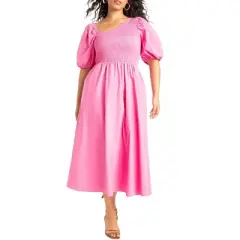 ELOQUII Women&rsquo;s Plus Size Smocked Bodice Asym Neck Dress