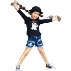Girls All Boo'd Up Top, Patched Denim Shorts, & Legging Set - Mia Belle Girls