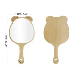 Unique Bargains Lady Extra Large Cartoon Ears Hand Mirror Wood Color 1 Pc