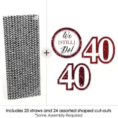 Big Dot of Happiness We Still Do Paper Straw Decor - 40th Wedding Anniversary Party Striped Decorative Straws - Set of 24