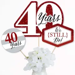 Big Dot of Happiness We Still Do - 40th Wedding Anniversary - Anniversary Party Centerpiece Sticks - Table Toppers - Set of 15