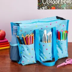 Juvale Zip Top Utility Tote Bag with Pockets and Compartments for Crafts, Teachers, Nurses, Travel Craft Tote Organizer, Blue, 14.5x10.5x6 In