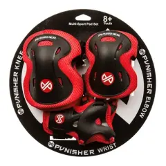 Punisher Skateboards Boys Elbow, Knee, and Wrist Pad Set for Skateboarding or BMX, Youth Ages 8+, Red