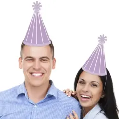 Big Dot of Happiness Purple Stripes - Cone Happy Birthday Party Hats for Kids and Adults - Set of 8 (Standard Size)