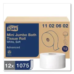 Tork Advanced Jumbo Bath Tissue, Septic Safe, 2-Ply, 3.48" x 751 ft, White, 12 Rolls/Carton