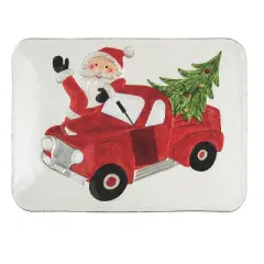 Transpac 12 Inch Multicolor Christmas Fused Nostalgic Santa Platter Perfect for Holiday Serving and Festive Decor