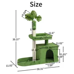 Karl Home 36 inch  Green Cat Tree with Leaves Multi-level Cat Tower with Scratching Post Condo