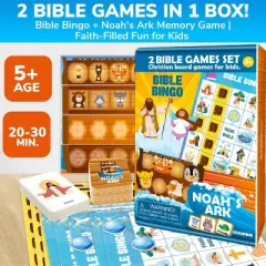 QUOKKA 2X Set Bible Games for Kids 4-6 - Board Bingo Game - Christian Trivia for Family - Noah Ark Toy - Cooperative Card Games for Toddlers Ages 4-8