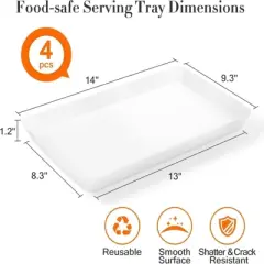 Attop 4-Piece Serving Tray Set 14x9.3inch Reusable Plastic Trays for Entertaining BBQ Snacks Fruits Kitchen Party Food Serving