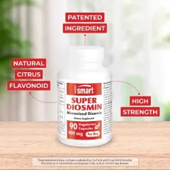 SuperSmart Super Diosmin 900mg per Day - Patented Micronized Diosmin from Hesperidin - 90% Flavonoids | Non-GMO & Gluten Free - 90 Vegetarian Capsules